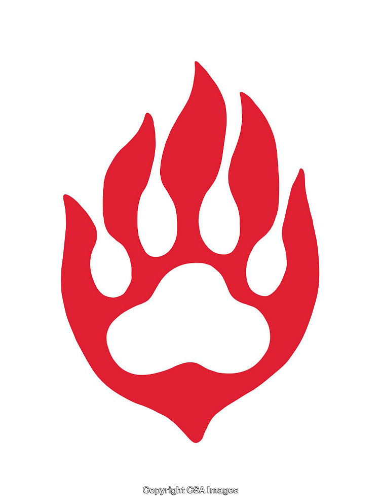 Red Paw Print Silhouette with Flame Accent Design