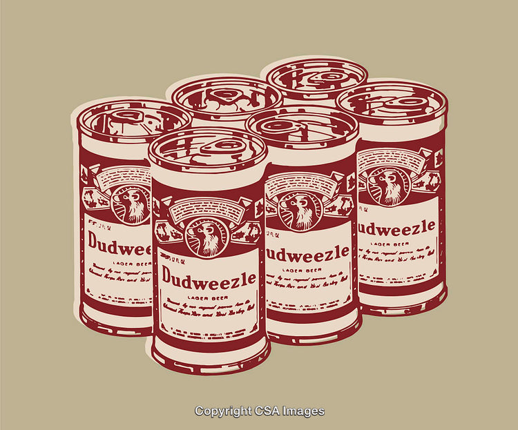Retro Illustration of Four Lager Beer Cans in Red and Cream Tones