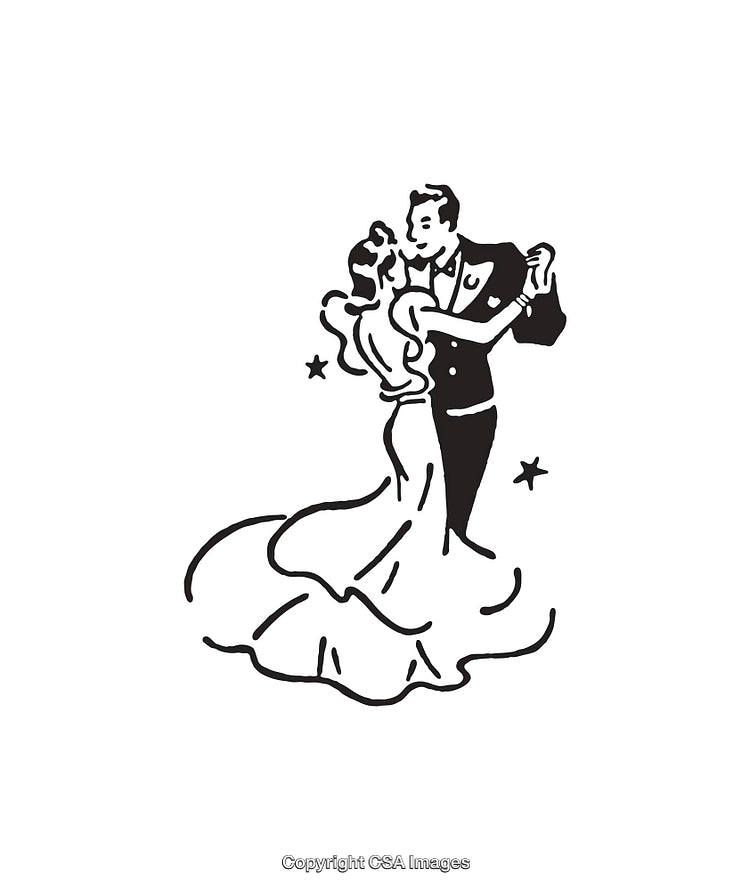 Elegant Couple Dancing in a Classic Black and White Illustration