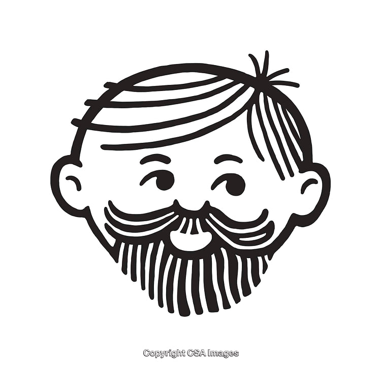 Simple Black and White Line Art Illustration of a Bearded Man