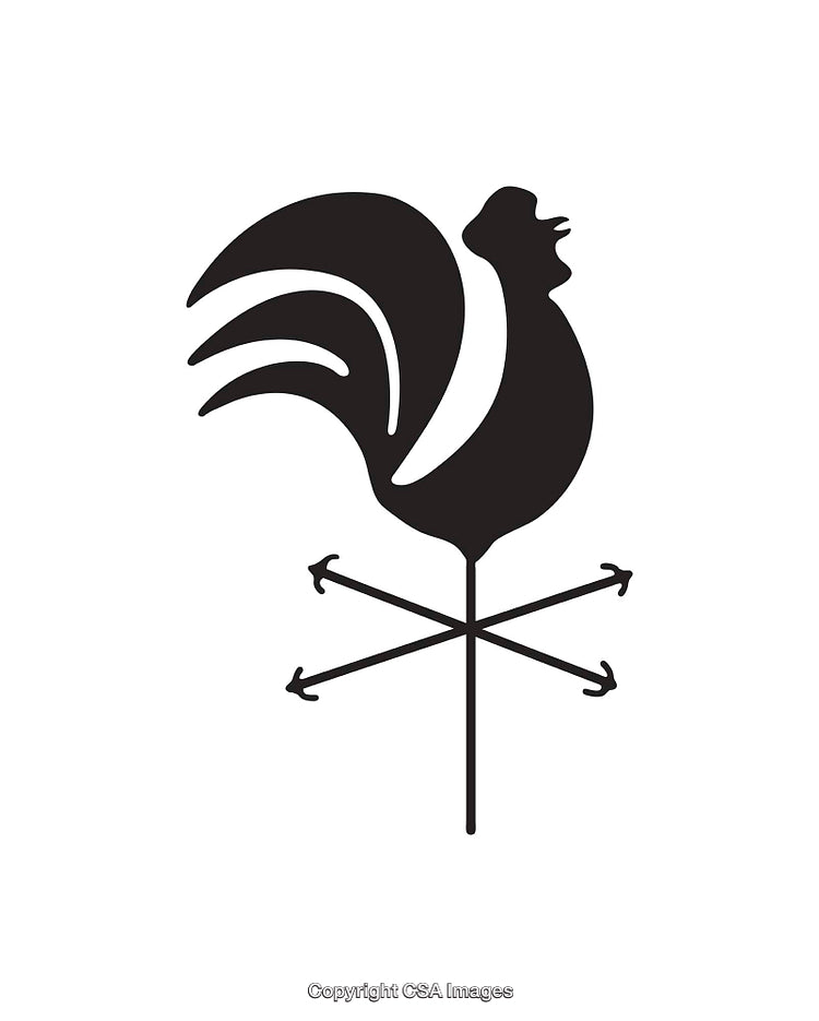 Silhouette of a Rooster Weather Vane with Arrow Compass