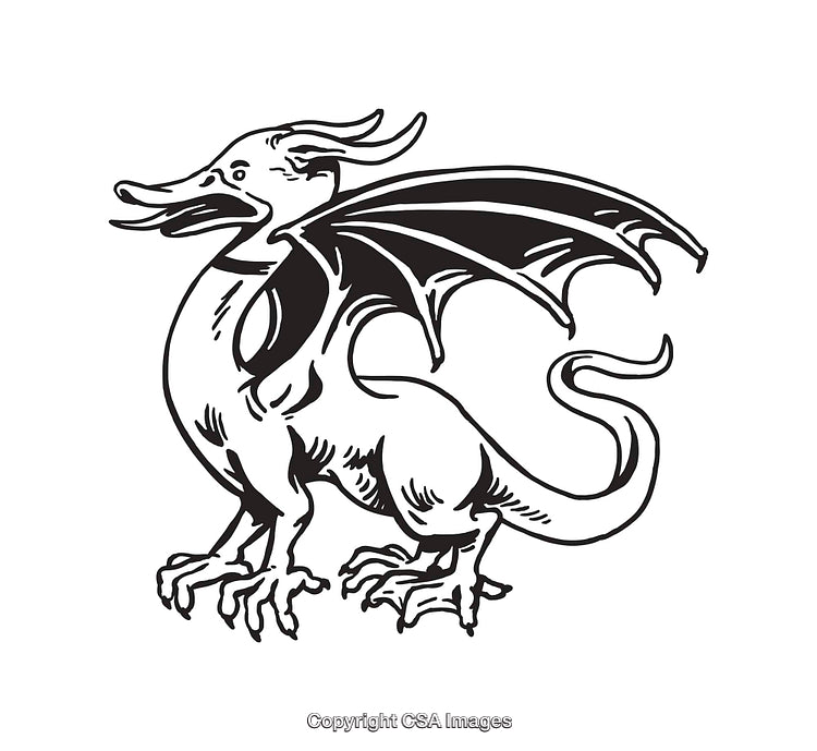 Black and White Line Art of Mythical Dragon Illustration