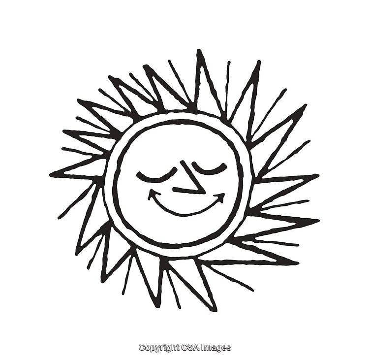 Whimsical Line Art Illustration of a Smiling Sun with Radiating Beams