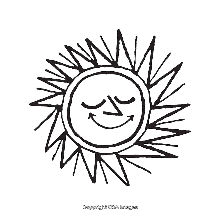 Whimsical Line Art Illustration of a Smiling Sun with Radiating Beams