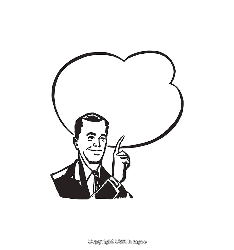Retro Style Line Art Illustration of a Man With Speech Bubble