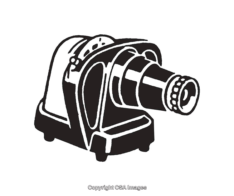 Black and White Line Art Illustration of a Vintage Projector Design