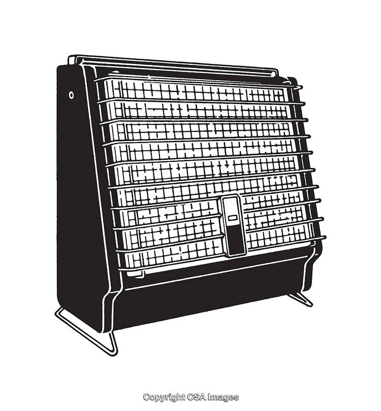 Black and White Illustration of a Retro Indoor Gas Heater