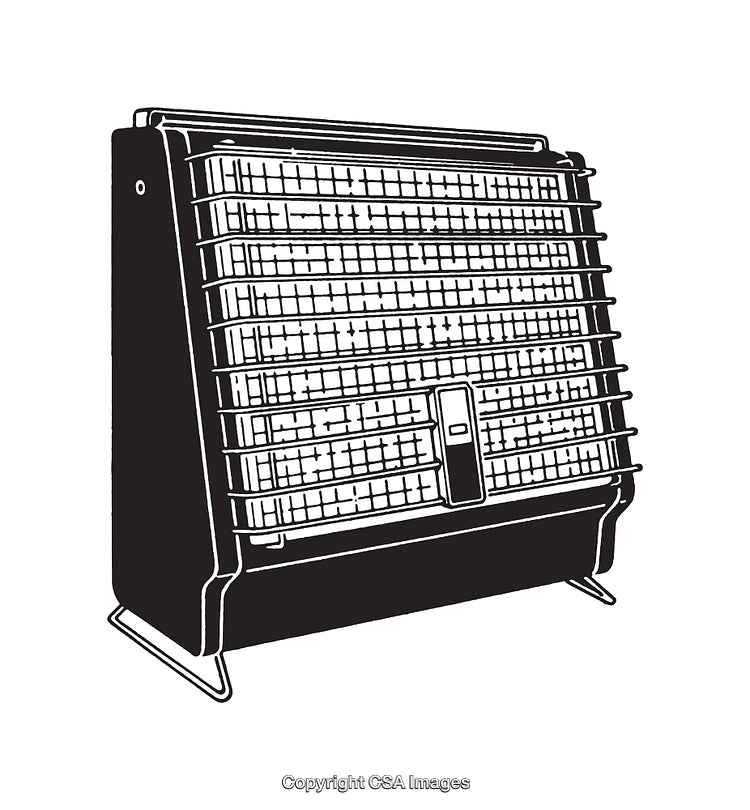 Black and White Illustration of a Retro Indoor Gas Heater
