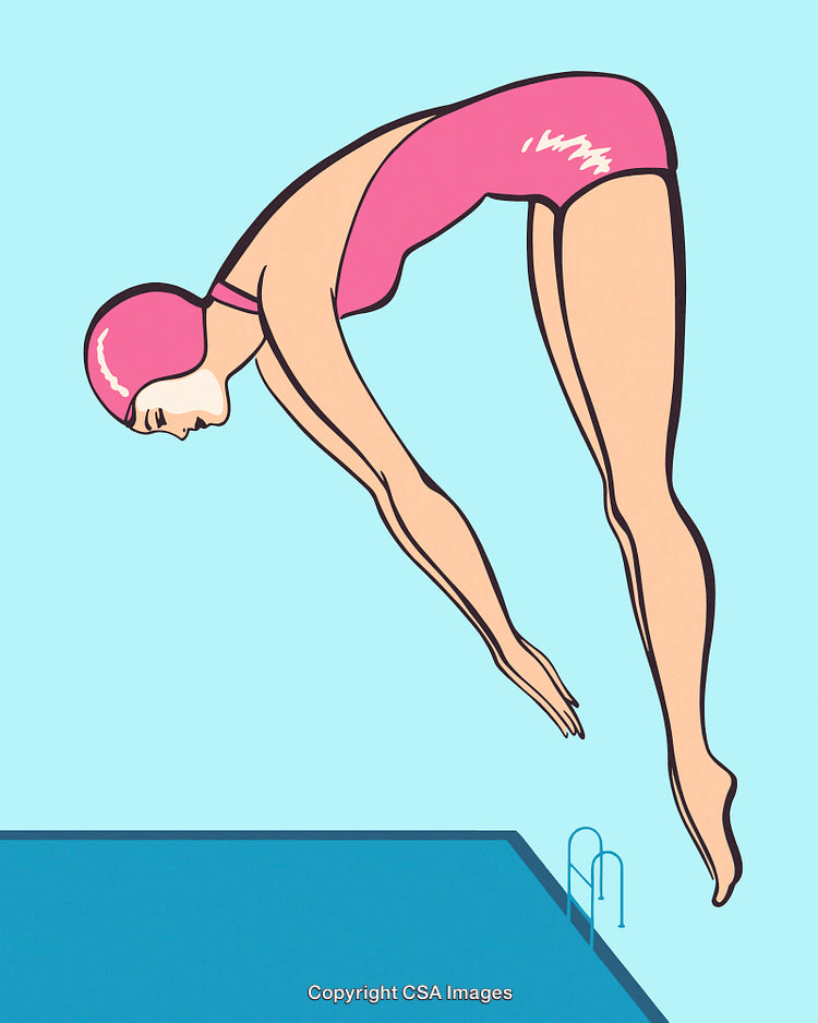Colorful Pop Art Illustration of a Diver Mid-Dive into a Pool