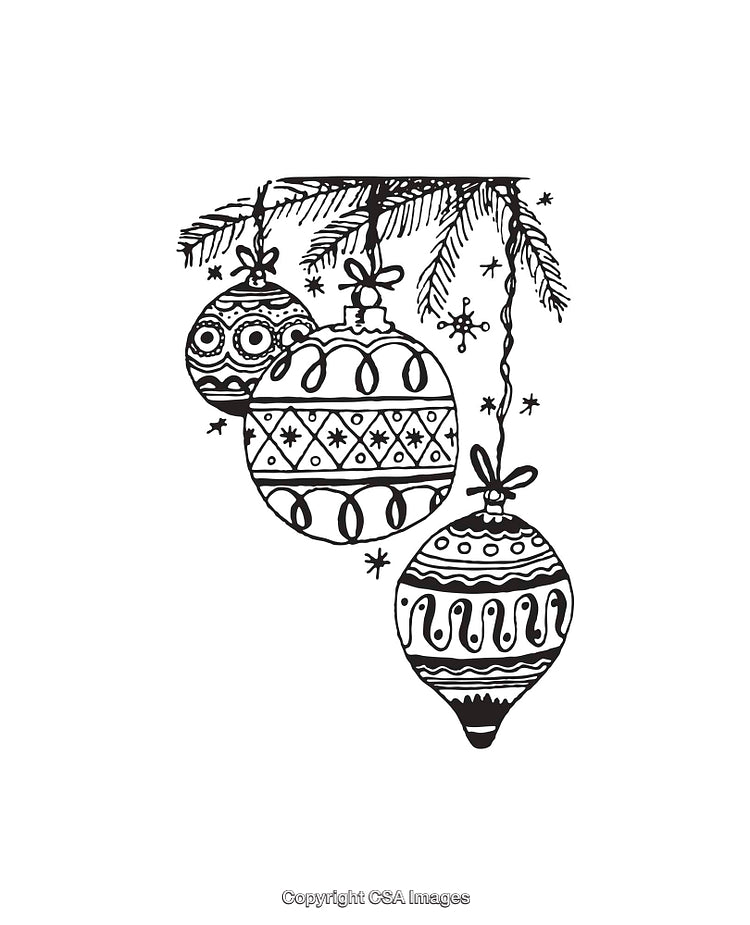 Decorative Black And White Christmas Ornaments Hanging From A Pine Tree Branch