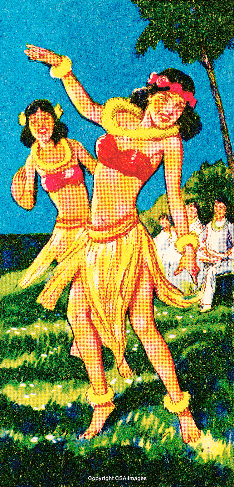Traditional Hawaiian Dancers Performing a Hula Dance in a Tropical Setting