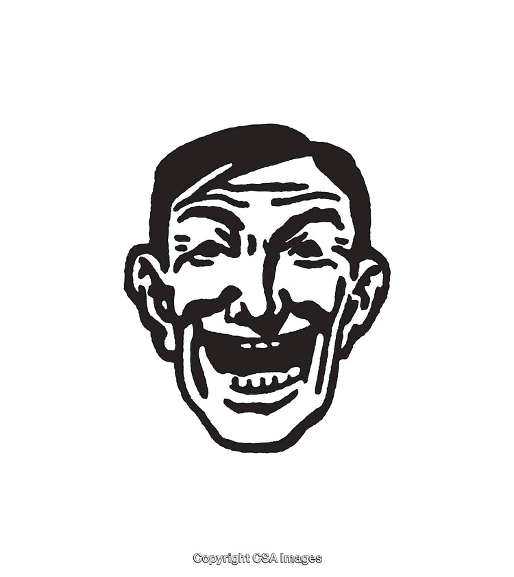 Black and White Line Art Illustration of a Smiling Face