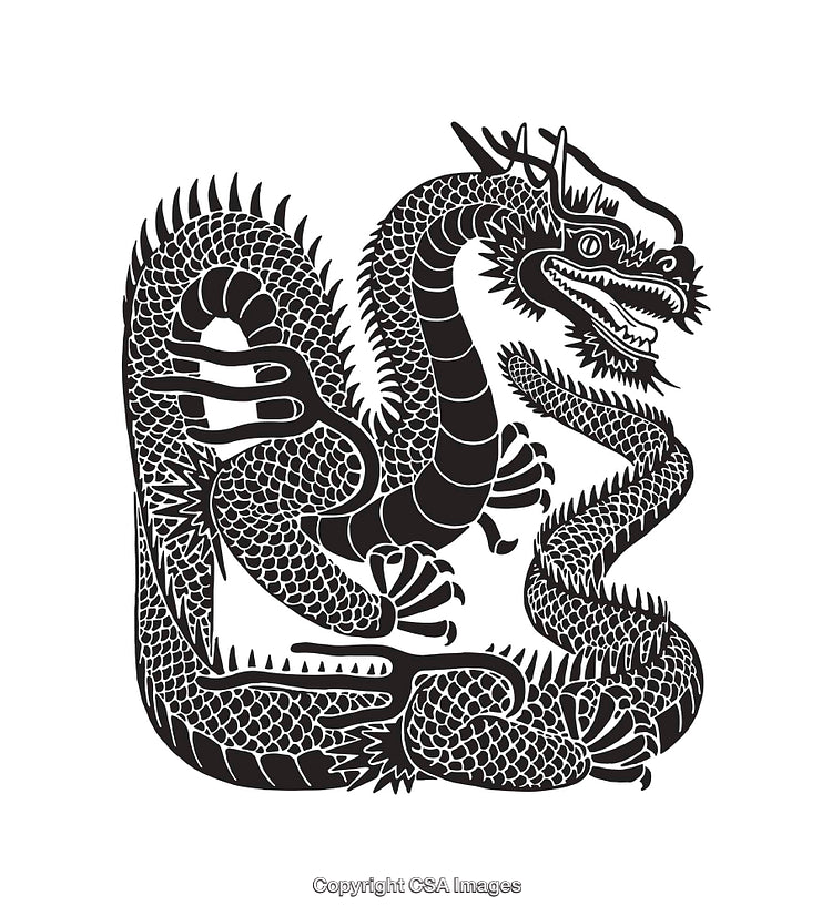 Black and White Illustration of a Traditional Chinese Dragon