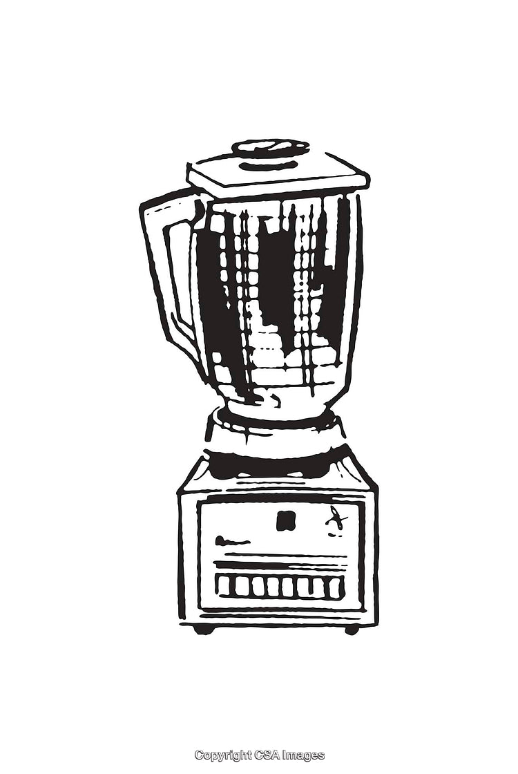 Black and White Line Art Illustration of a Countertop Blender