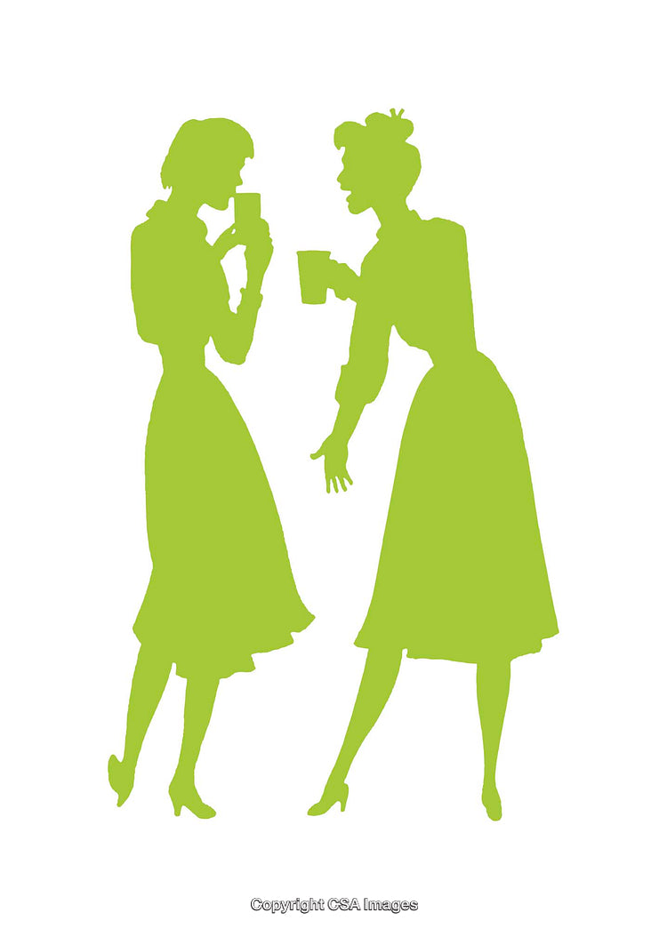 Vintage Style Silhouette of Two Women Engaged in Conversation