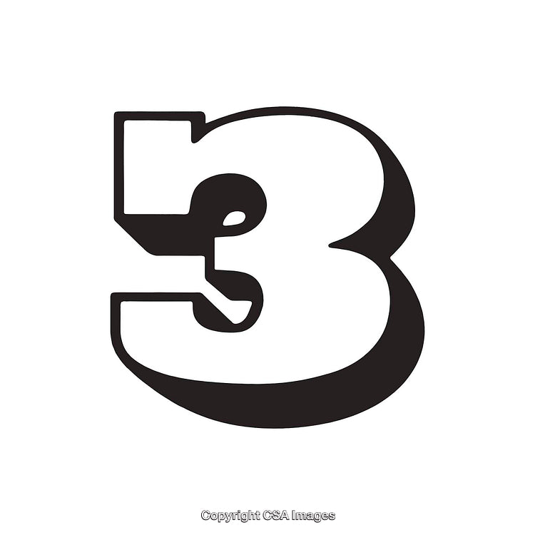 Bold Black Number Three on White Background