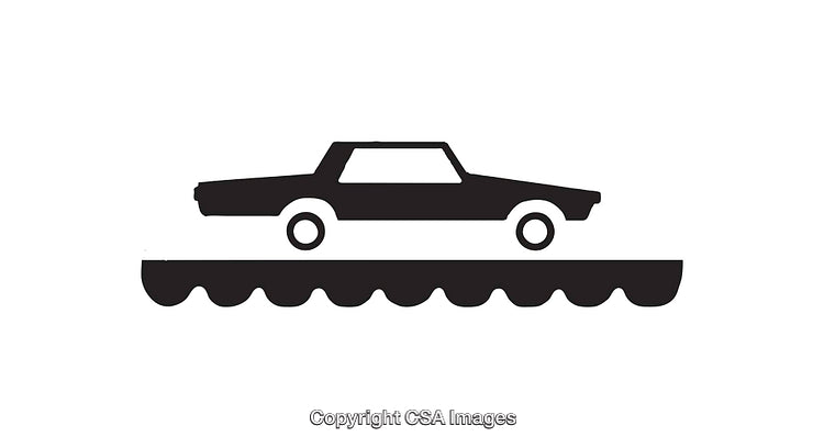 Black and White Icon of a Car on a Water Surface
