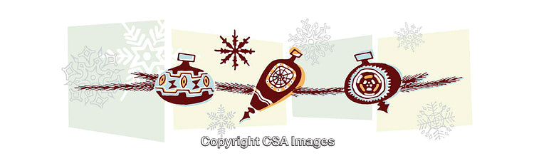 Festive Holiday Ornaments with Colorful Snowflake Motif Background