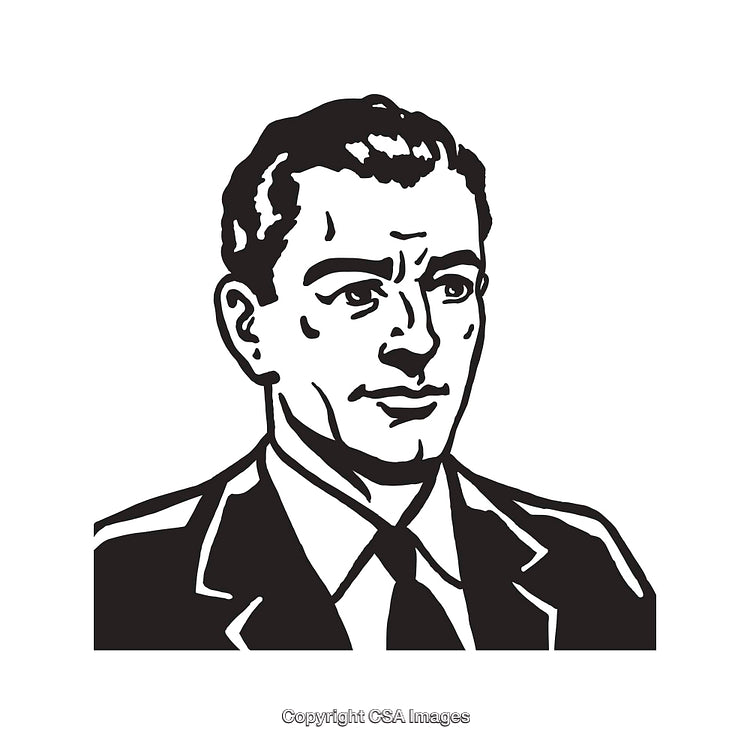 Classic Black and White Line Art of a Confident Businessman