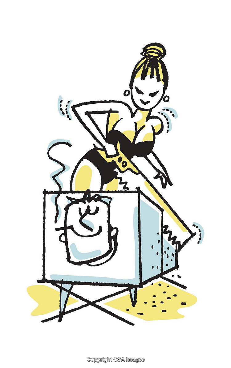 Creative Color Illustration of Magic Sawing Trick Performance