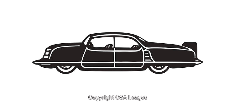 Vintage Retro Car in Black and White Line Art Illustration