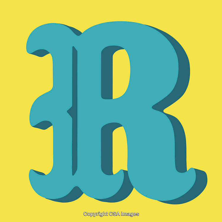 Bold Blue Letter R Typography Design on Bright Yellow Background