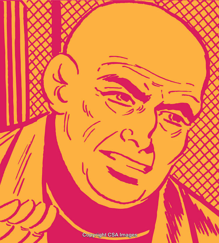 Vibrant Pop Art Style Illustration of a Bald Man Cradling His Face