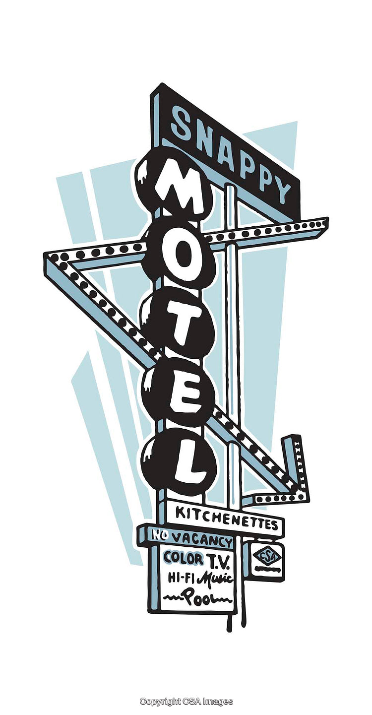 Retro Illustration of Neon Motel Sign with Vintage Design Elements