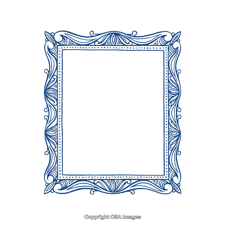 Elegant Decorative Blue Frame with Intricate Floral Patterns and Ornamental Design