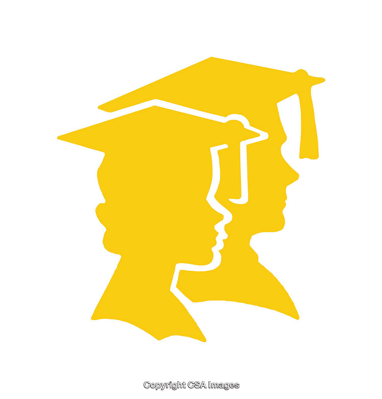 Silhouette of Graduates with Yellow Cap Graphics on White Background