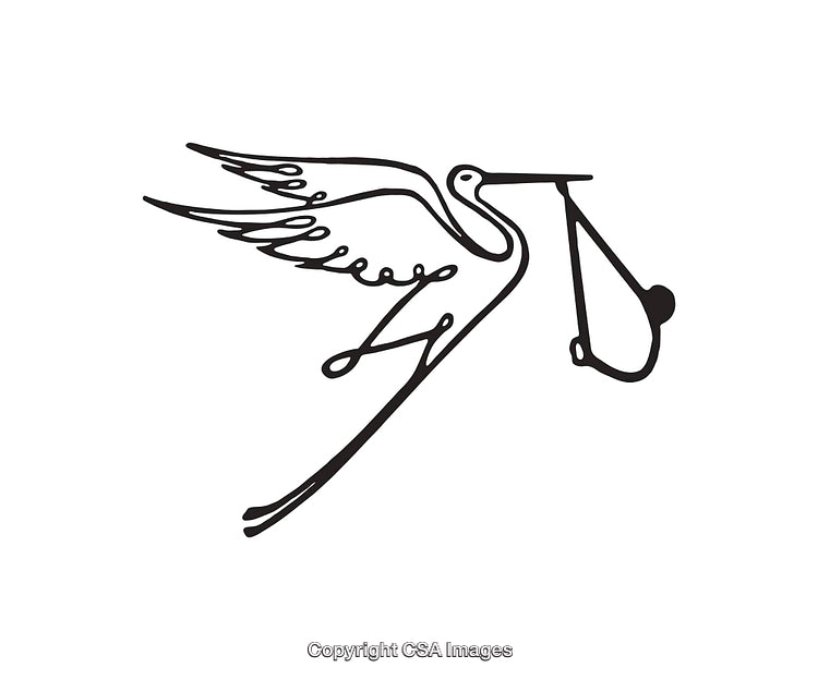 Line Art Illustration of Stork Carrying Baby Bundle in Flight