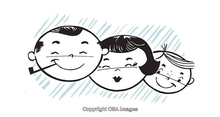 Retro Cartoon Illustration of a Happy Family with Smiling Faces