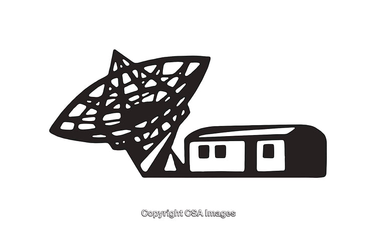 Black and White Geometric Satellite Dish Line Art Illustration