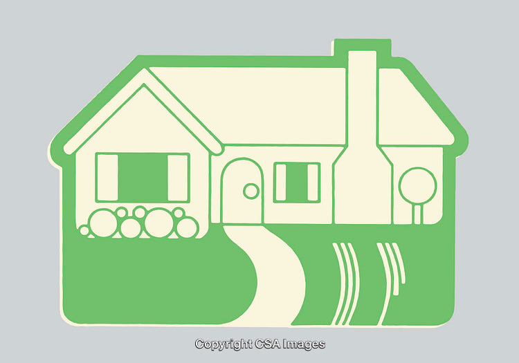 Minimalist Illustration of Green and Cream Colored House with Garden