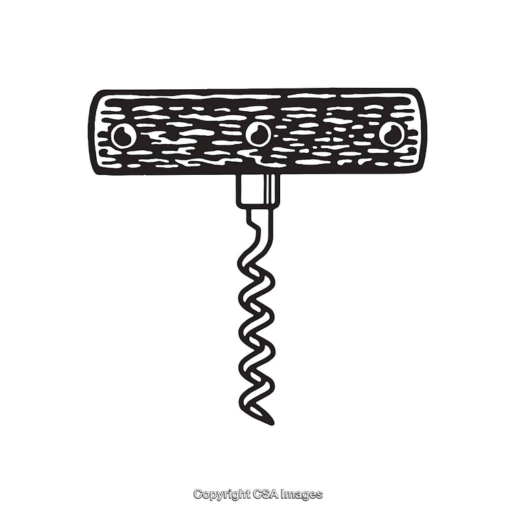 Black And White Line Art Illustration of a Traditional Corkscrew Tool