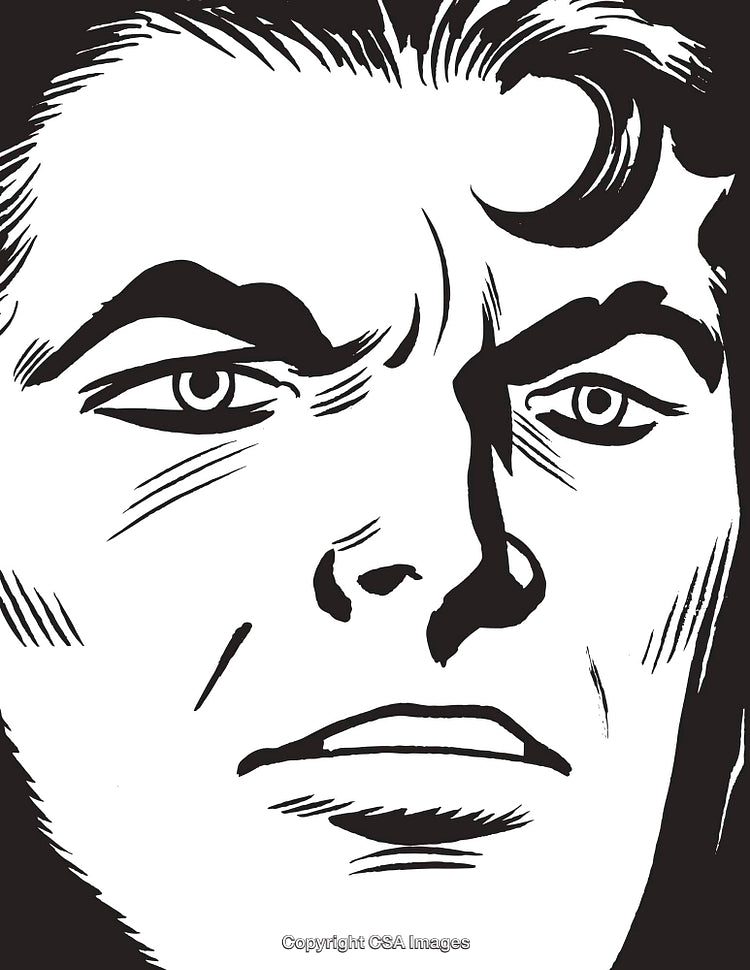 Close-Up of Retro Comic Style Face With Intense Expression