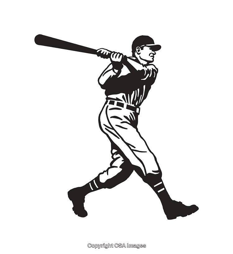 Vintage Illustrated Baseball Player Swinging Bat in Action Pose