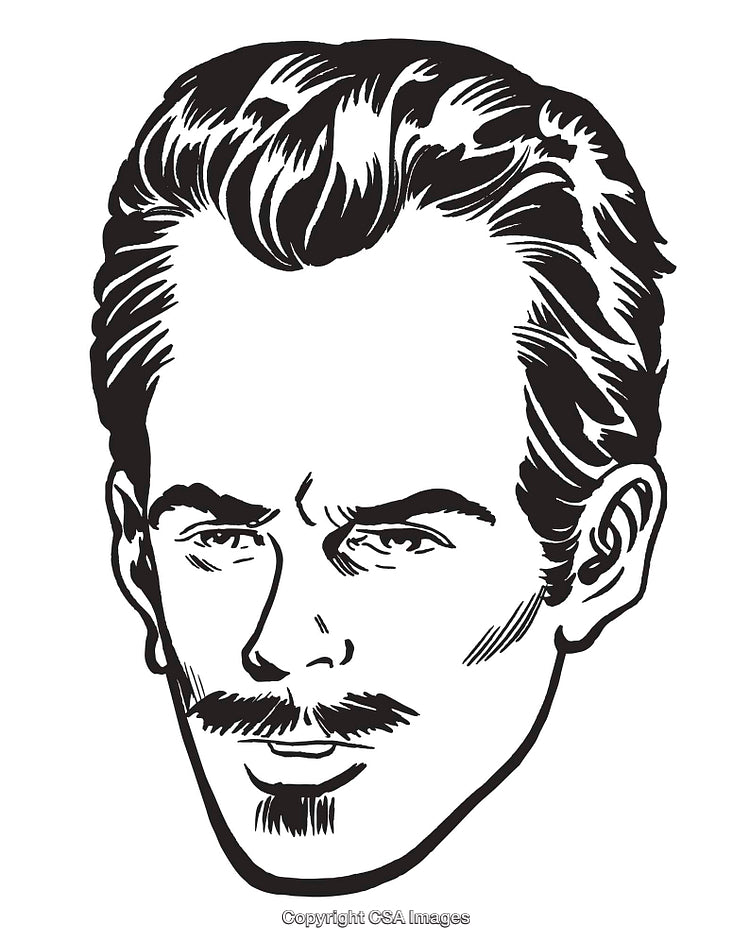 Vintage Styled Illustration of a Man With Mustache and Side Part Hair