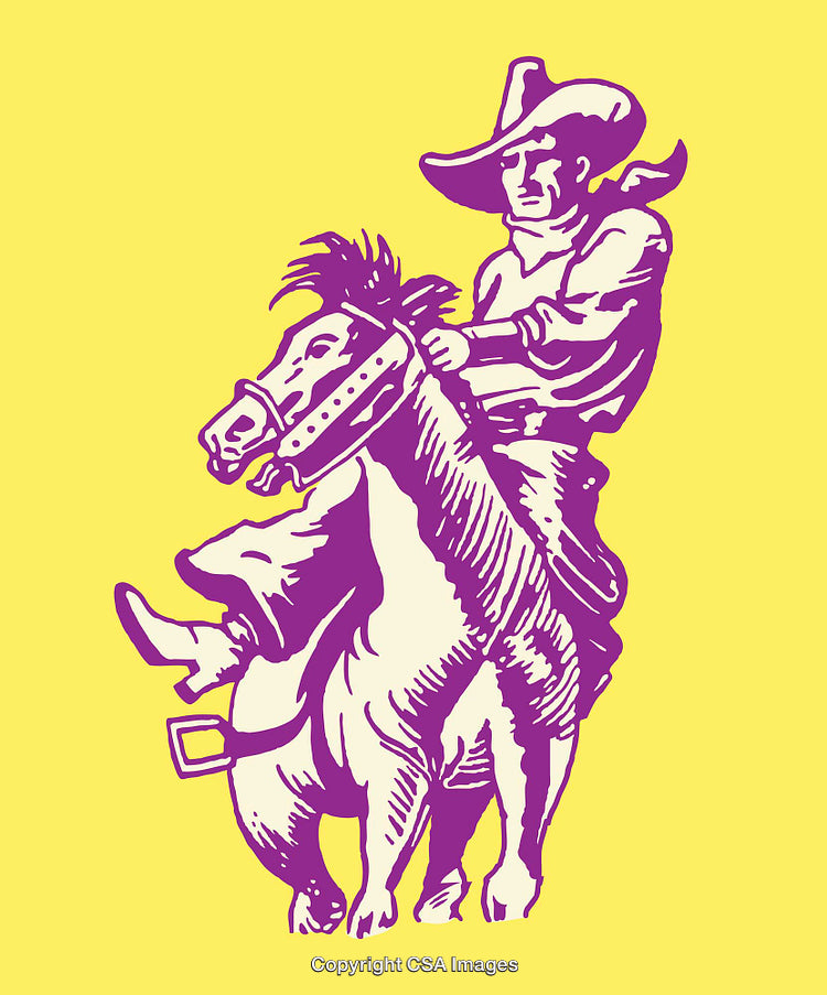 Colorful Line Art of Cowboy Riding a Bucking Horse