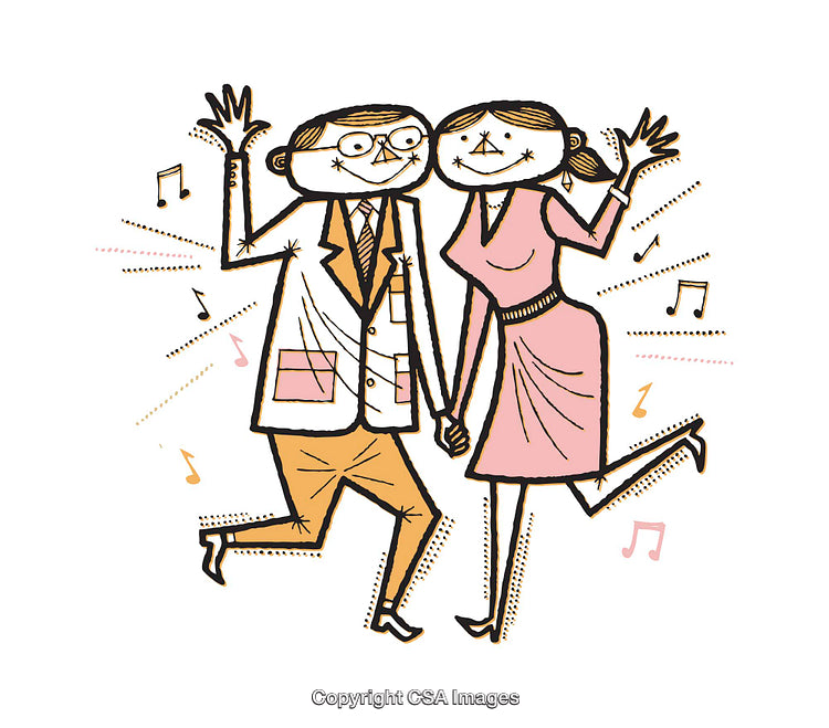 Retro Styled Illustration of Dancing Couple Celebrating with Joyful Expressions