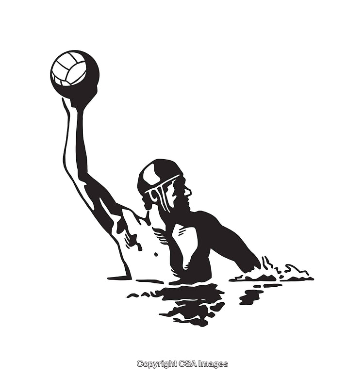 Black And White Line Art of a Player Throwing a Ball in Water
