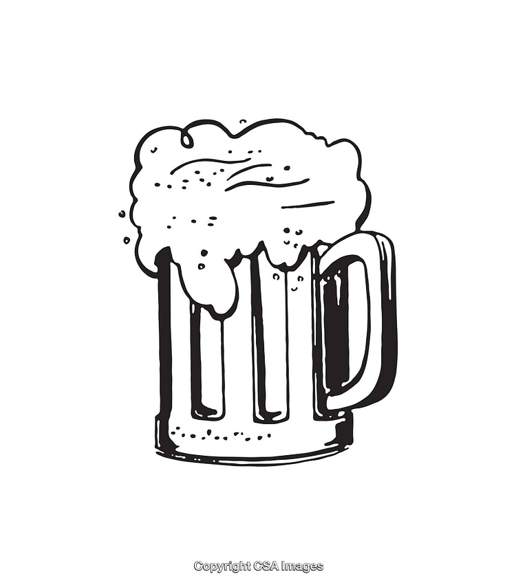 Black And White Drawing of a Beer Mug with Frothy Top