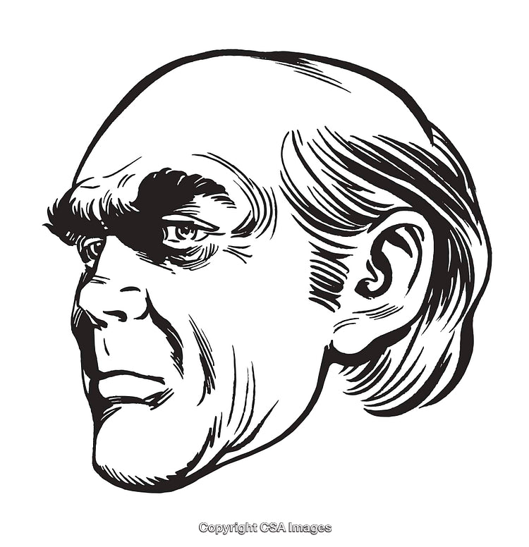 Detailed Black and White Portrait Illustration of a Male Face in Profile