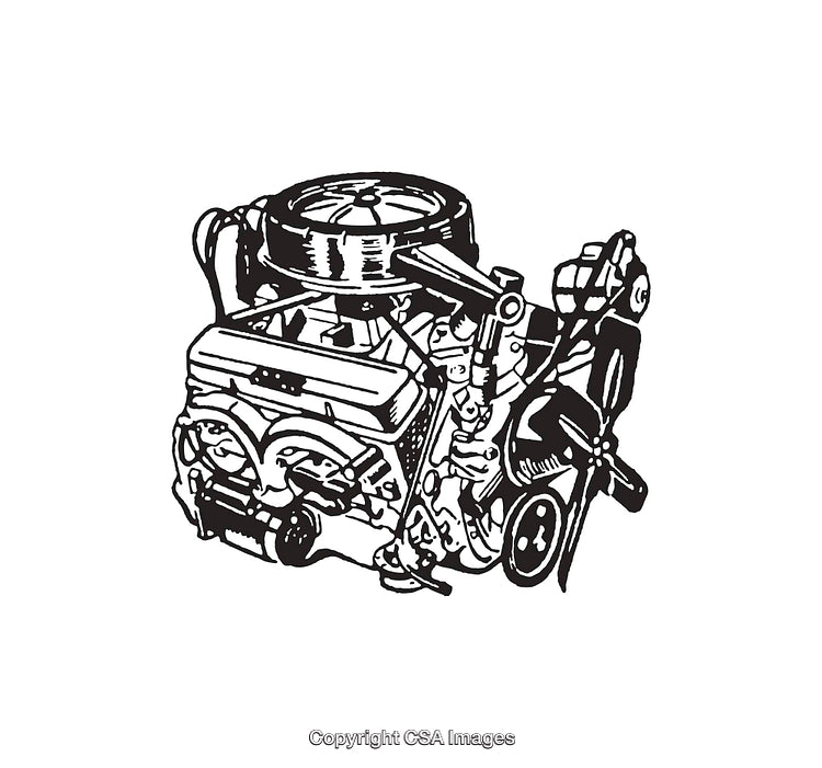 Detailed Black and White Illustration of a Mechanical Engine in Line Art