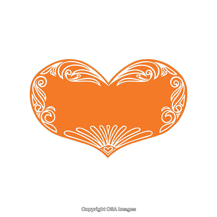 Orange Heart With Decorative White Swirl Patterns on White Background