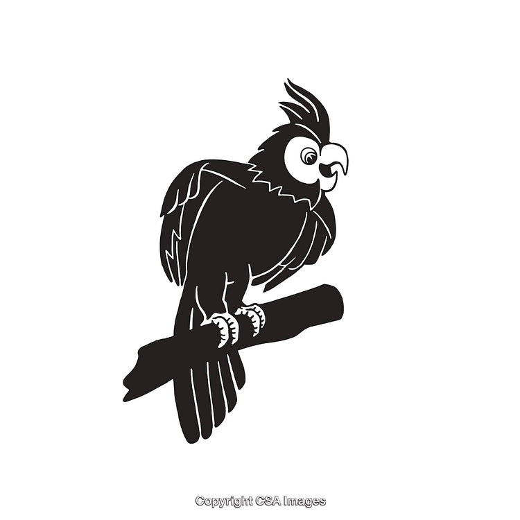 Monochrome Line Art Illustration of a Tropical Bird on a Branch