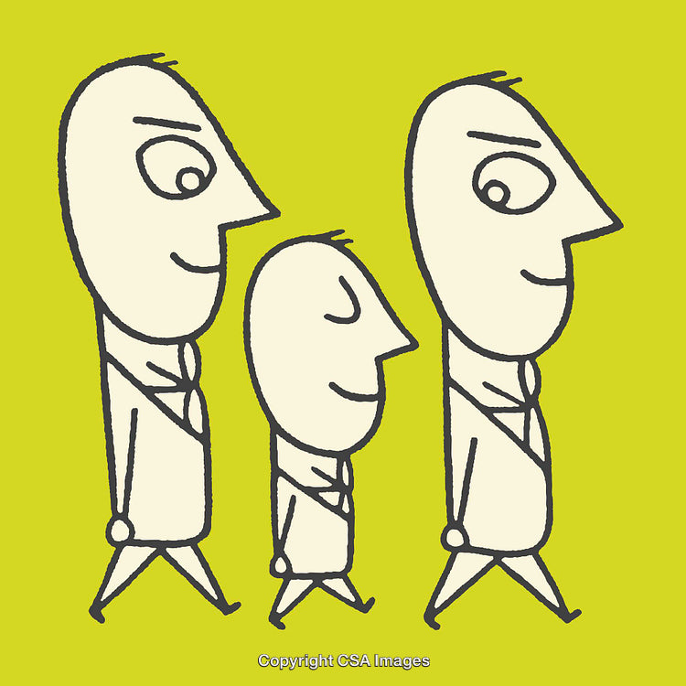 Illustration of Three Walking Figures in Profiles on Lime Green Background