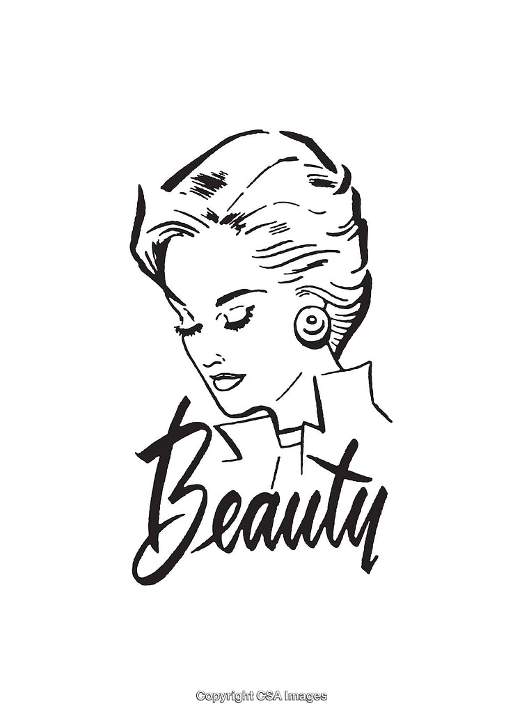 Elegant Black and White Line Art Portrait with Handlettered Beauty Text