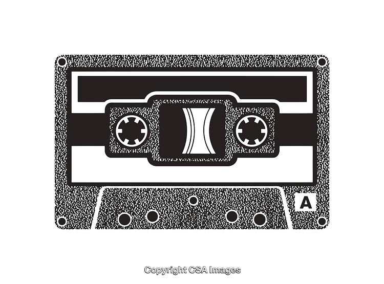Black and White Line Art Illustration of Retro Cassette Tape