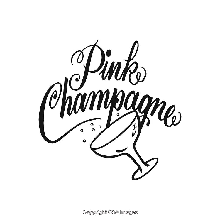 Elegant Hand Lettering Design Featuring Pink Champagne Glass Illustration